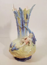 19thC Volkstedt Porcelain German Art Nouveau Figural Cherub Vase Seaweed Lobster