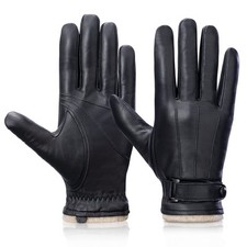 Gants d'hiver en cuir de mouton pour homme doublure thermique en cachemire éc...