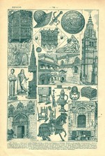 Antique Spanish Art Document Double Sided from the 1922 Book 