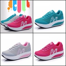 Baskets sneakers femme légères été fitness compensées plateforme rose vert gris