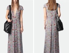 Women Zadig & Voltaire V-neck Lace Printed Short Sleeved Midi Dress
