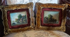 PAIRE ANCIENNES PEINTURES SIGNEES MINIATURE CADRE SOUS VERRE DU XIXème