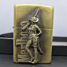 Briquet Zippo Marlboro Cowgirl en laiton massif [très bon état / sans boîte /...