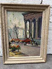 Belle Vue Paris Marché Aux Fleurs Peinture Sur Panneau Ancienne Monogramme