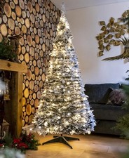 6ft Pre-Lit Pop-Up Christmas Tree Battery-Operated Snowy Flocked 200 LED Lights