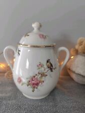 Sucrier Porcelaine De Limoges Fleurie Avec Oiseau Vaisselle Art De La Table Pot 