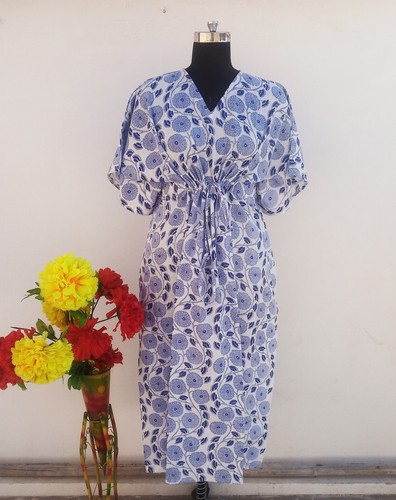 Kaftan floral bleu blanc - floral,