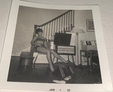 Rare Vintage American Sexy Lady in Bikini Chair Beautiful Woman Snapshot Photo!