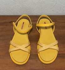 Auth! Prada Logo  Steampunk Sandales in Yellow Size 38 US8 Rare