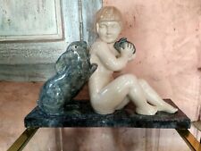 Genevieve GRANGER Large Crackle Ceramic Sculpture ART DECO Girl Rabbits *