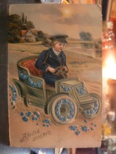 Old postcard fantasy illustrator embossed boy tacot myosotis automobile
