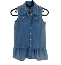 GANT Filles Bleu Corde Texte Jeans Robe Chemise Taille 5-6 Ans 110-116 CM De