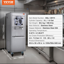 VEVOR Sorbetière Commerciale Turbine À Glace Sorbets Yaourts Crème Glacée 18 L/H