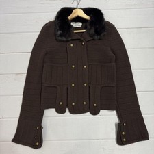 YSL Rive Gauche Tom Ford Era Gold Button Knit Fur Sweater Jacket Double-breasted