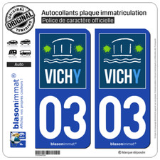 2 Stickers autocollant plaque immatriculation 03 Vichy - Ville
