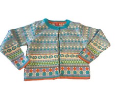 Oilily Geometric & Floral Pattern Cardigan Girls Sz 6 Orange Teal Pastel Knit