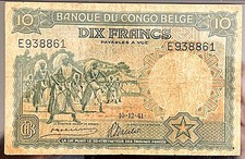 Billet 10 francs Congo Belge