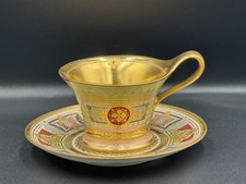 Antique Ambrosius Lamm Hand Painted Dresden Cup & Saucer with Extensive Beading