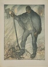 ANTO CARTE - TRAVAILLEUR A LA FOURCHE - LITOGRAPHIE ORIGINALE - XIXe s.