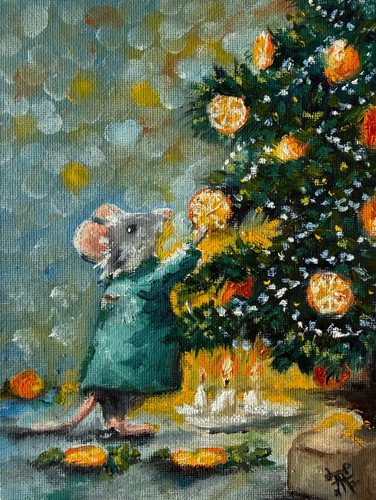 Art original noël peinture - original,