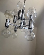mid century Modern Chandelier Hanging Lamp Attributed  Motoko Ishii Chrome Ball