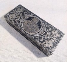 Wooden rosary box covered with waffle paper 19th century