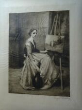 Eugène DELECLUSE RARE EAU FORTE SIGNEE FEMME GUITARE ATELIER PEINTURE COROT 1910