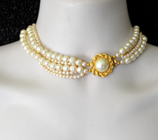 CAROLEE VTG  Choker Necklace Triple Strand Faux Pearl ** REHAB - READ CG11