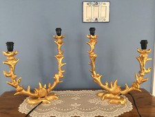 Rare Signed French Sculptural Gilt Bronze Table Lamps by Mathias for Fondica