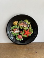 Assiette Murale En Barbotine Trompe L’œil Poisson Coquillage Mer Style Vallauris