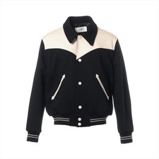 Celine Teddy Hedi Period Wool Blouson 52 Men's Black  2V534896C Leather switchin