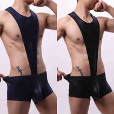Combinaison homme imitation cuir pochette bombée body costume pour sous-vêteme