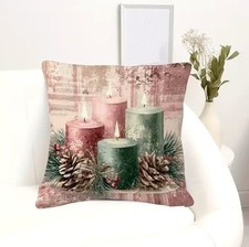 Housse de coussin BOUGIES DE NOËL DECO POMMES DE PINS 45 cm Noël Fêtes Tradition