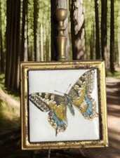 Cendrier De Poche à Anse laiton & Porcelaine Peinte de PAPILLON 