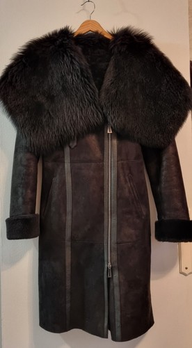 Manteau noir capuche daim - manteau, à