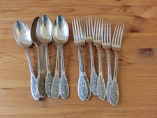 EMILE PUIFORCAT 6 COUVERTS DOUBLE MODELE FEUILLAGE OU MODERNE ARGENT MASSIF