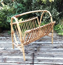 Vintage Rattan and Bamboo Magazine Rack / Newspaper Holder
