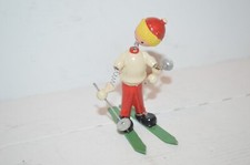 WOODEN FIGURE PAINTED LACQUER SPRING JOINT GOULA SKIER WITH SKI CIRCA 1960 