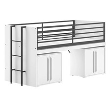 MARCO - Lit Surélevé Combiné 90x200cm Plateau coulissant avec Rangements 2P Blan