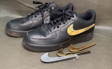 Nike Air Force 1 '07 Mens Size 10.5 LV8 Low Removable Swoosh - Black Gold Silver