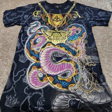 Christian Audigier XXL T-Shirt Black Snake Rhinestone All Over Print Made USA