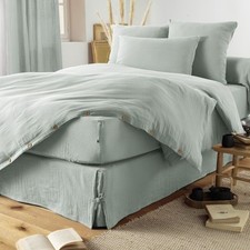 Cache-sommier 90x190 cm Gaze de coton unie GAÏA Eucalyptus