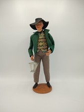 Antique Santon de Provence, terracotta, man with lantern, signed Jouglas