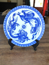 ancienne assiette made in Japan à motifs de dragons couleur bleu très déco