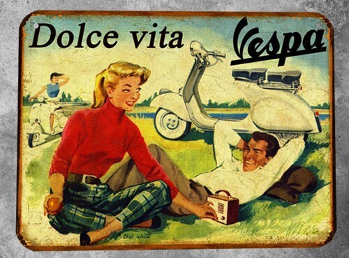 Plaque métal vintage vespa - métal,