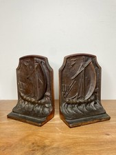 Serre-livres vintage en fonte – motif bateau ancien