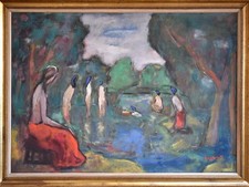 RICHAUD Maxime (1924-1994) "Les Baigneuses" 1961 Tech. Mixed/Wood 87 x 118