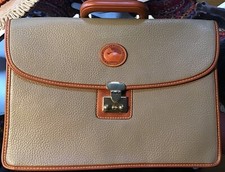 Rare Vintage Dooney & Bourke Taupe Pebbled Leather Briefcase w/ Key