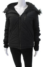 Zadig & Voltaire Womens Faux Fur Trim Hooded Coat Black Size Extra Small