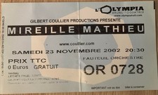 Mireille Mathieu - Ticket concert n° OR 728 - Olympia Paris - 23 Novembre 2002